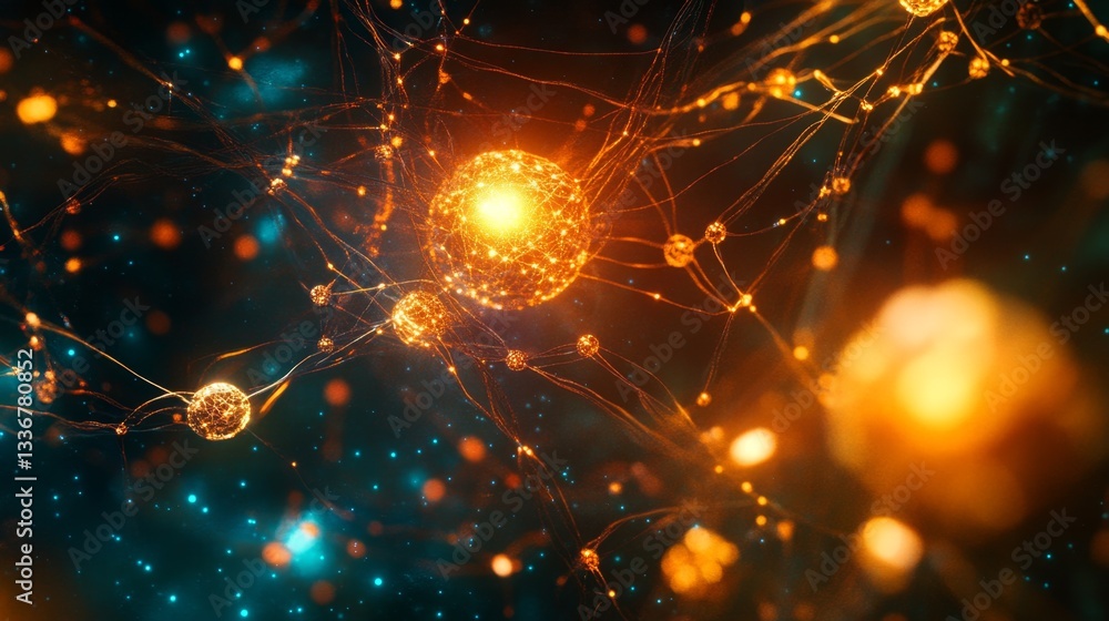 Poster developing an abstract machine learning system in a virtual environment with glowing gigapixel image