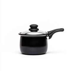 Elegant black pot with a handle designed as a non-stick saucepan in a realistic photography setting providing ample copy space for culinary use and kitchen decor ideas