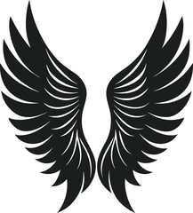 Elegant Angel Wings Black Vector Silhouette - Heavenly Feathered Design