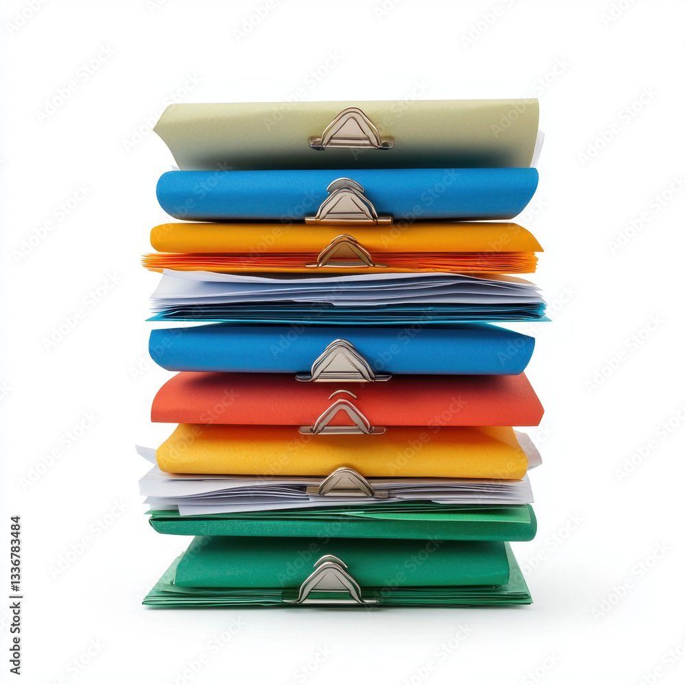 Poster neatly stacked folded papers representing official company documents in a professional setting captu
