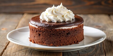 Moist rich chocolate cake with a dollop of creamy cottage cheese on top, cocoa cake