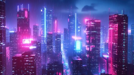 Fototapeta premium Neon Cityscape: A Futuristic Metropolis at Night