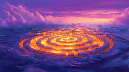 Fototapeta premium Fiery spiral chasm, sunset landscape