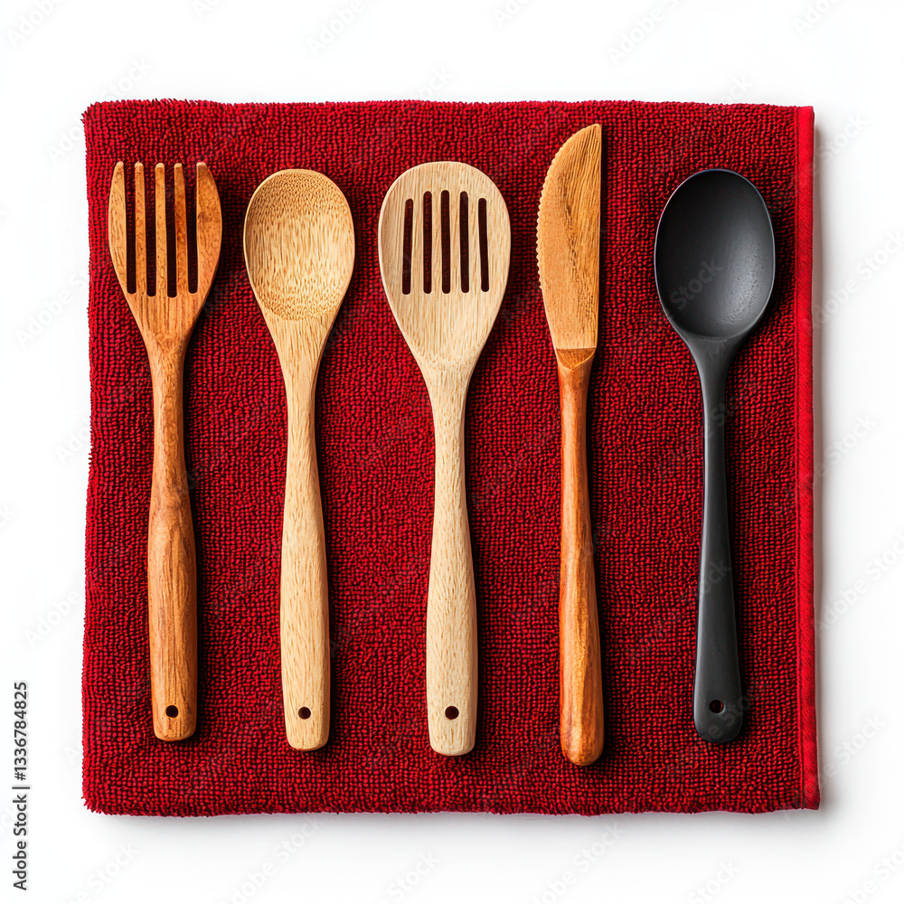 Aufkleber elegant set of wooden utensils displaying natural grain and craftsmanship captured in realistic phot