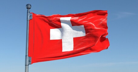 Switzerland Flag Waving in Pure Sky Realistic High Resolution 4K Background