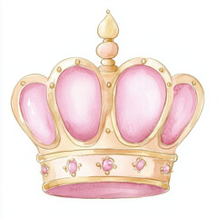 delicate watercolor illustration of soft pink crown with gold accents, perfect for adding touch of elegance to any design