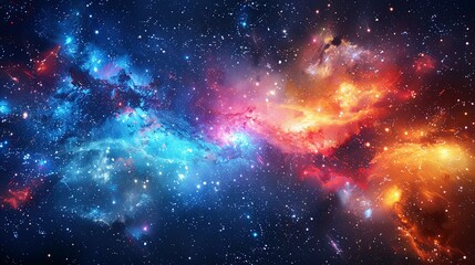 Fototapeta premium Vibrant cosmic nebula filled with bright stars and colorful clouds