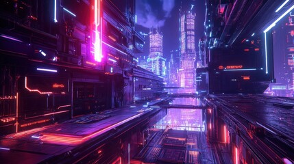 Fototapeta premium Neon Cityscape: A Futuristic Urban Exploration