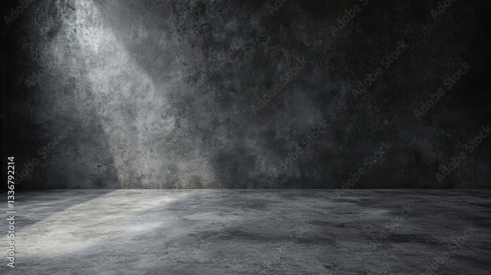 Poster dramatic dark room illuminated by a single light source from the ceiling creating a captivating visu