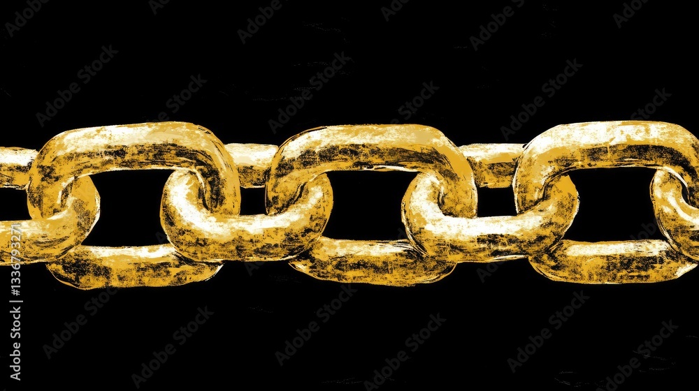 Poster abstract representation of a linked chain icon made of binary code.
