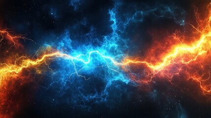 Obraz premium Clash of Elements: Fiery and Icy Energy Collide in a Cosmic Dance