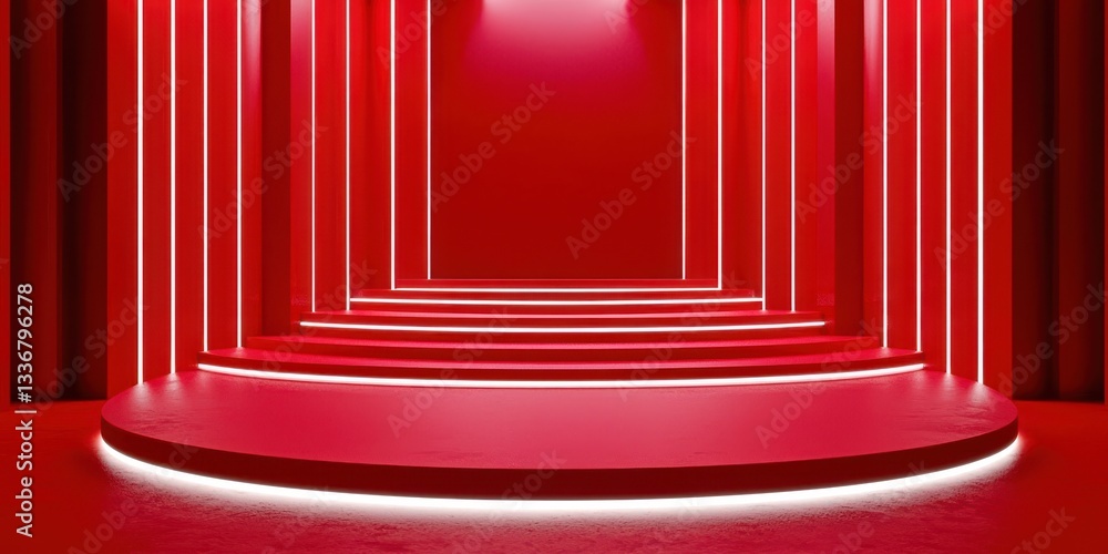Poster A red stage with a red backdrop and red lighting