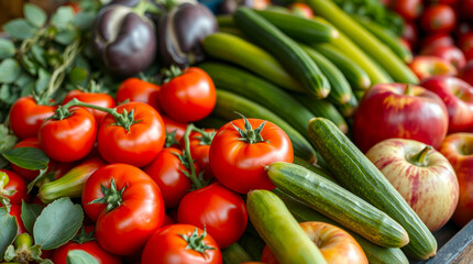 Variety of Fresh, Colorful Vegetables and Fruits at a Local Farmers Market