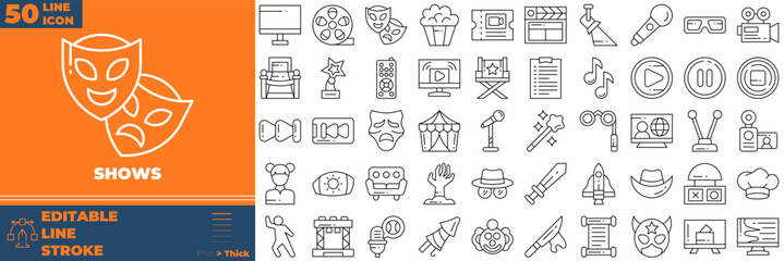 Naklejka premium Shows Line Editable Icons set