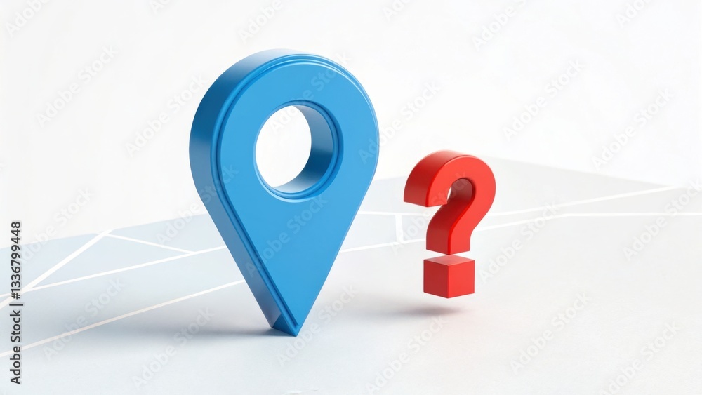 Poster navigating uncertainty: a blue location pin next to a red question mark symbolizes ambiguity in trav