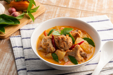 Red Curry with Winter melon and Chicken in a bowl.Thai spicy food.