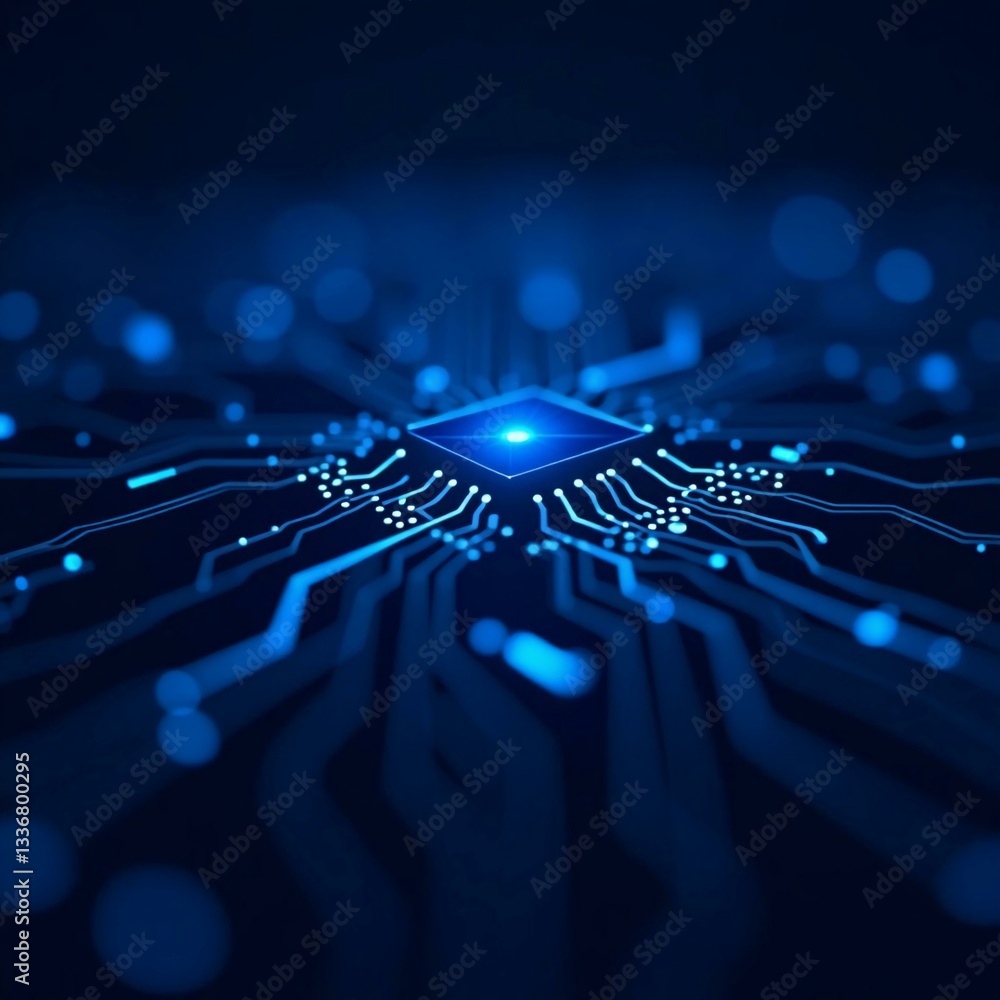 Poster intricate circuits illuminate in a mesmerizing blue hue, symbolizing the vast potential of artificia