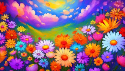 beautiful colorful daisy floral background, seamless pattern made of meadow field flowers background