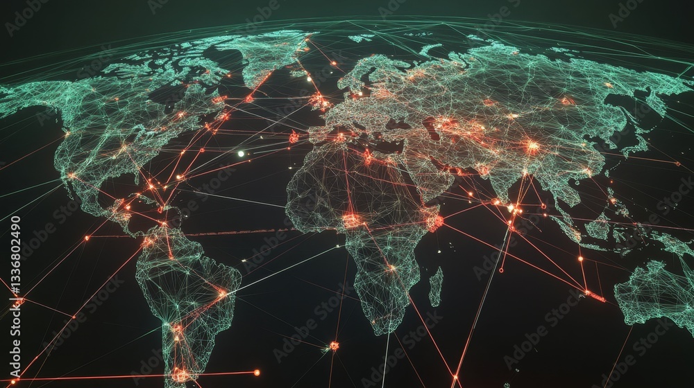 Poster integrating gigapixel visuals in logistics network mapping global overview infographic digital realm