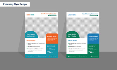 professional healthcare and pharmacy flyer design layout, leaflets decoration for printing and presentation vector, modern cover a4 template design