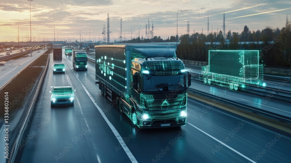 Poster ai-powered logistics management ensuring smooth material flow in production.