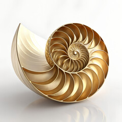 Obraz premium A Mesmerizing Golden Nautilus Shell, A Symbol Of Growth And Perfection, Spirals Inward Revealing Intricate Chambers In A Radiant Light Against A Clean Isolated on Transparent Background