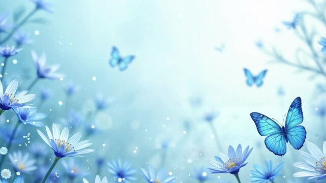 ブルーの花と蝶の背景
