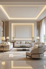 Fototapeta premium Luxury Living Room with Square Frame on Wall