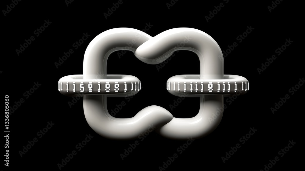 Poster a chain link icon surrounded by binary numbers, representing cybersecurity and encryption.