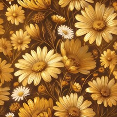 beautiful colorful daisy floral background, seamless pattern made of meadow field flowers background