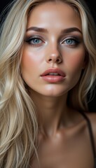 Obraz premium Woman with Blonde Hair and Blue Eyes