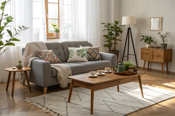 Obraz premium Cozy Modern Living Room with Scandinavian Decor