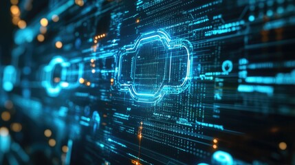 Fototapeta premium A futuristic holographic chain link icon hovering above a digital interface.