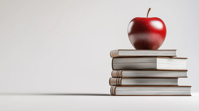 Illustration poster for National Teacher’s Day. A stack of books with a shiny apple on top, placed against a clean white background - Powered by Adobe