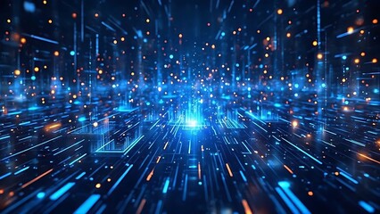 Fototapeta premium Digital Network, Data Flow, Abstract Futuristic Cityscape