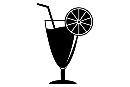 recommend clip art: Cocktail glass with a lemon slice and straw silhouette vector.