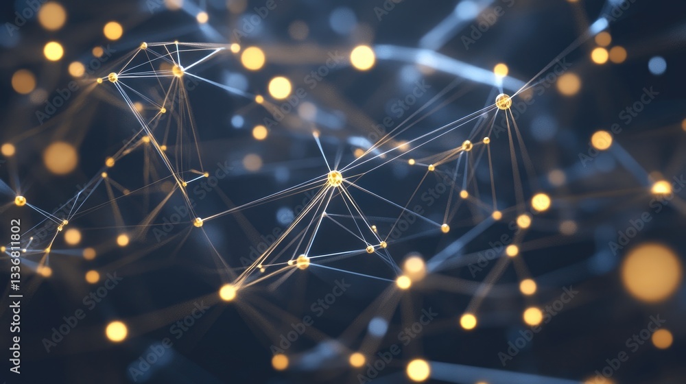 Poster blockchain-powered analytics system with futuristic data maps and interconnected networks.