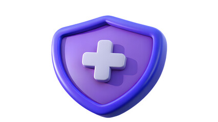 Obraz premium 3D Blue Shield with Cross Icon Symbolizing Healthcare Protection and Medical Security – Insurance and Disease Prevention Concept – 3D Render on Transparent Background