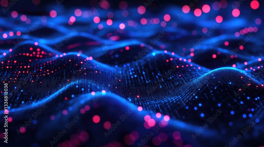 Poster blockchain and cryptocurrency analytics visualization with abstract graphs and futuristic textures.