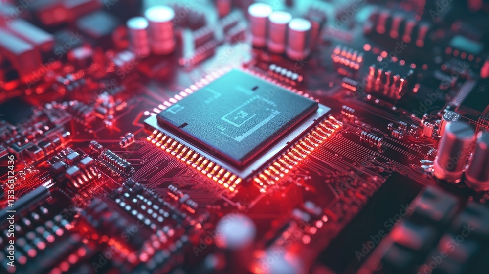 Poster bold computer logo with a stylized cpu chip icon integrated into the design.