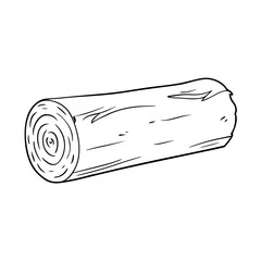 a single tree log laying on the floor, showing its cross-section and bark texture. The log is presented as a simple line drawing illustration.