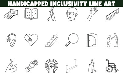 Handicapped Inclusivity Line Art Accessibility Icons and Symbols