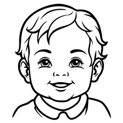Obraz premium a cute baby face smiling with joy in line art. the baby has a cheerful expression and big eyes vector illustration