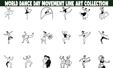 World Dance Day Line Art Diverse Styles, Movement, Collection