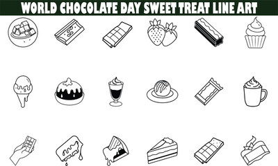 World Chocolate Day Sweet Treats Line Art Icons Collection
