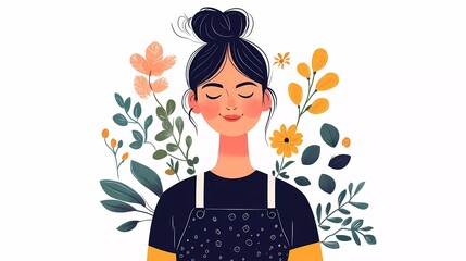 Housemaid woman in cleaning uniform holding mop and bucket, symbolizing professional housekeeping, home care, and hygiene maintenance, perfect for service promotions, book illustration style