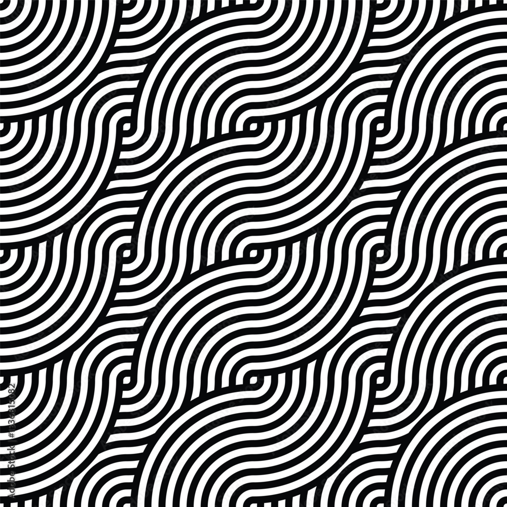 Aufkleber seamless braided monochrome wavy pattern. vector geometric abstract background. modern linear textur