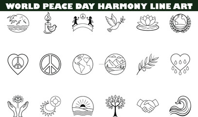 World Peace Day Harmony Line Art Icons, Symbols, Designs