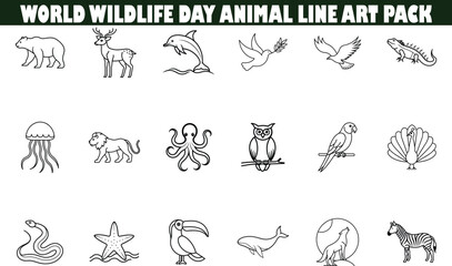 World Wildlife Day Animal Line Art Pack for Design Projects