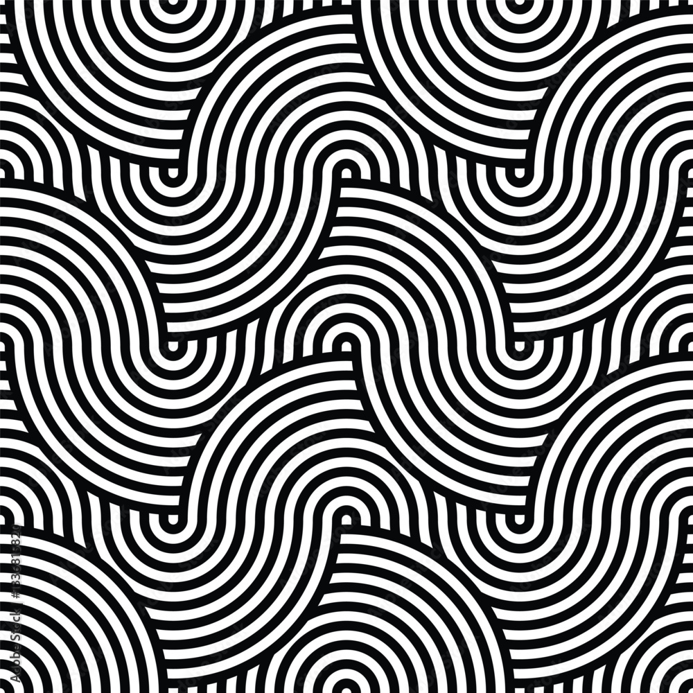 Poster seamless braided monochrome wavy pattern. vector geometric abstract background. modern linear textur